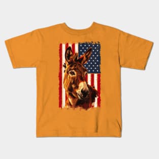 4th of july denkey on usa flag Kids T-Shirt